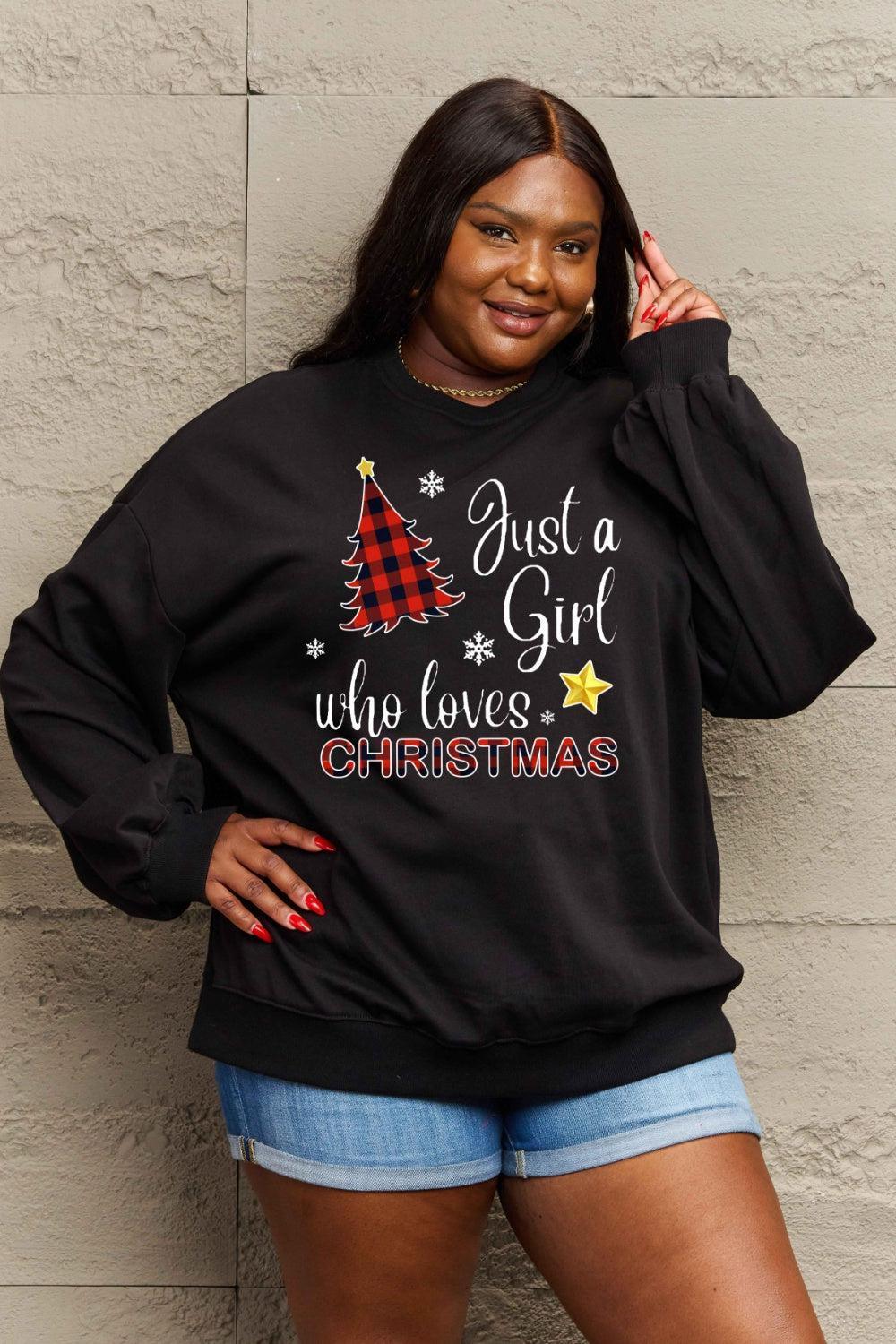 Plus Size Just A Girl Who Loves Christmas Sweatshirt-MXSTUDIO.COM