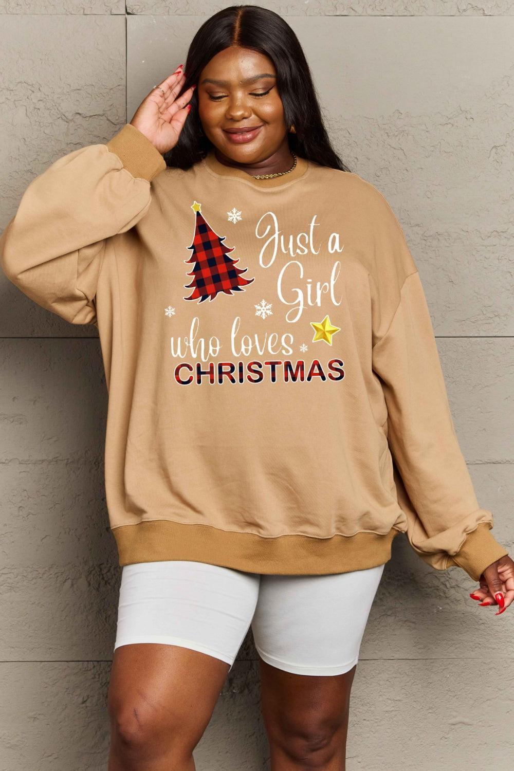 Plus Size Just A Girl Who Loves Christmas Sweatshirt-MXSTUDIO.COM