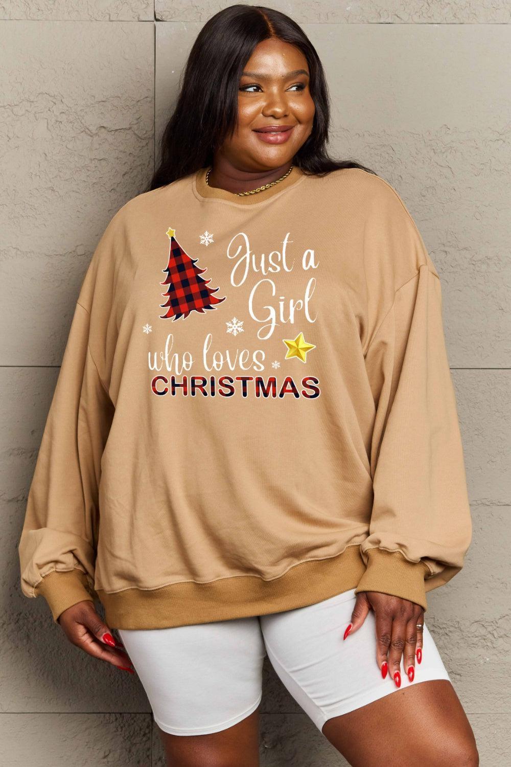 Plus Size Just A Girl Who Loves Christmas Sweatshirt-MXSTUDIO.COM