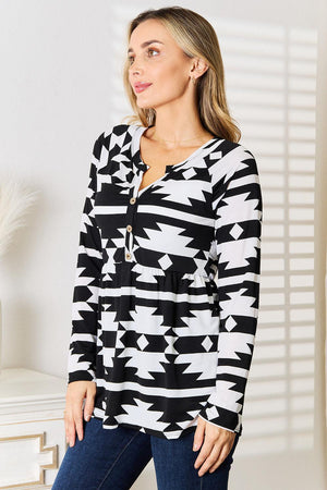 Plus Size Long Sleeve Geometric Print Top - MXSTUDIO.COM