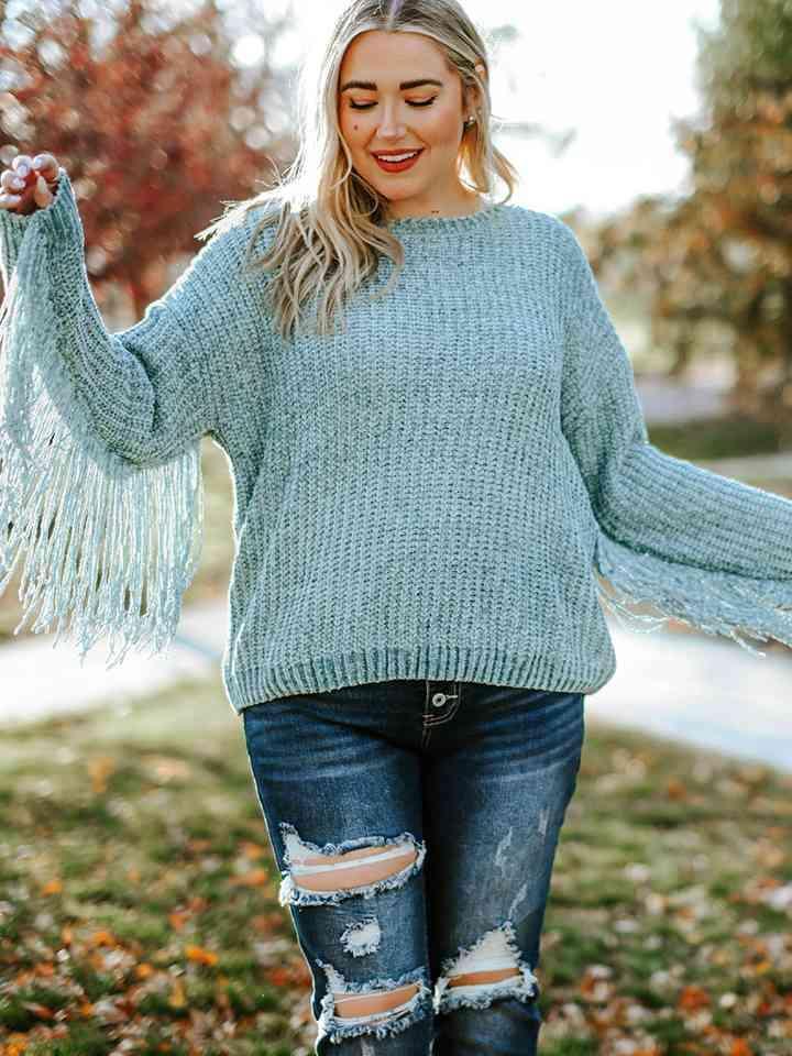 Plus Size Long Sleeve Womens Fringe Sweater - MXSTUDIO.COM