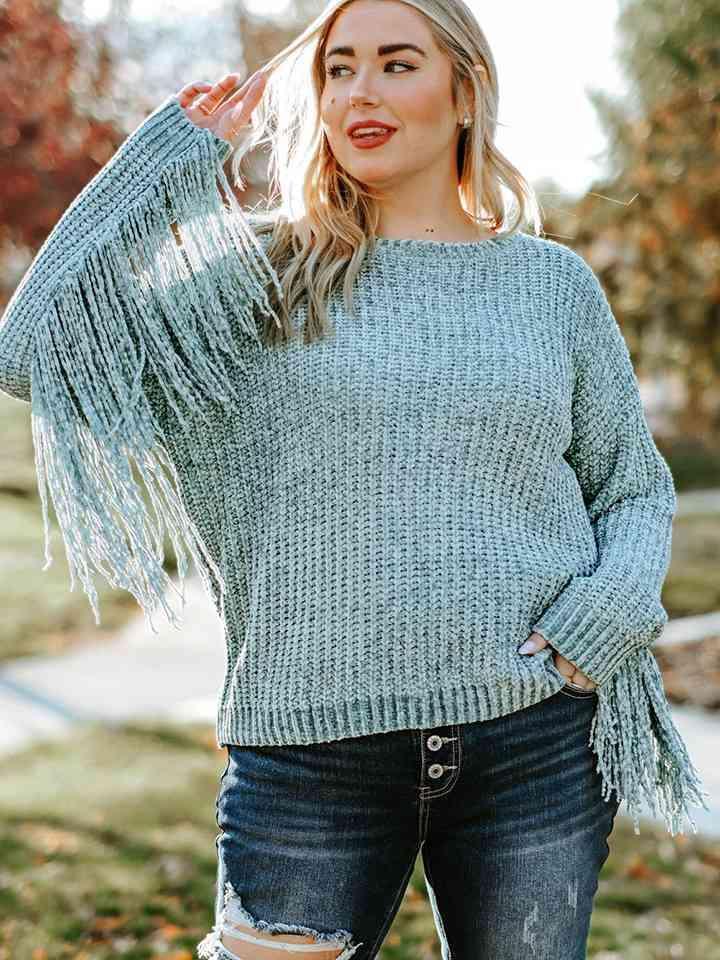 Plus Size Long Sleeve Womens Fringe Sweater - MXSTUDIO.COM