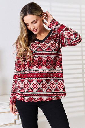 Plus Size Long Sleeve Women's Snowflake Top - MXSTUDIO.COM