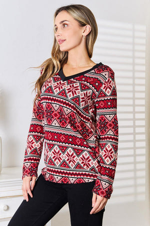 Plus Size Long Sleeve Women's Snowflake Top - MXSTUDIO.COM