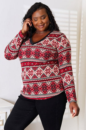 Plus Size Long Sleeve Women's Snowflake Top - MXSTUDIO.COM