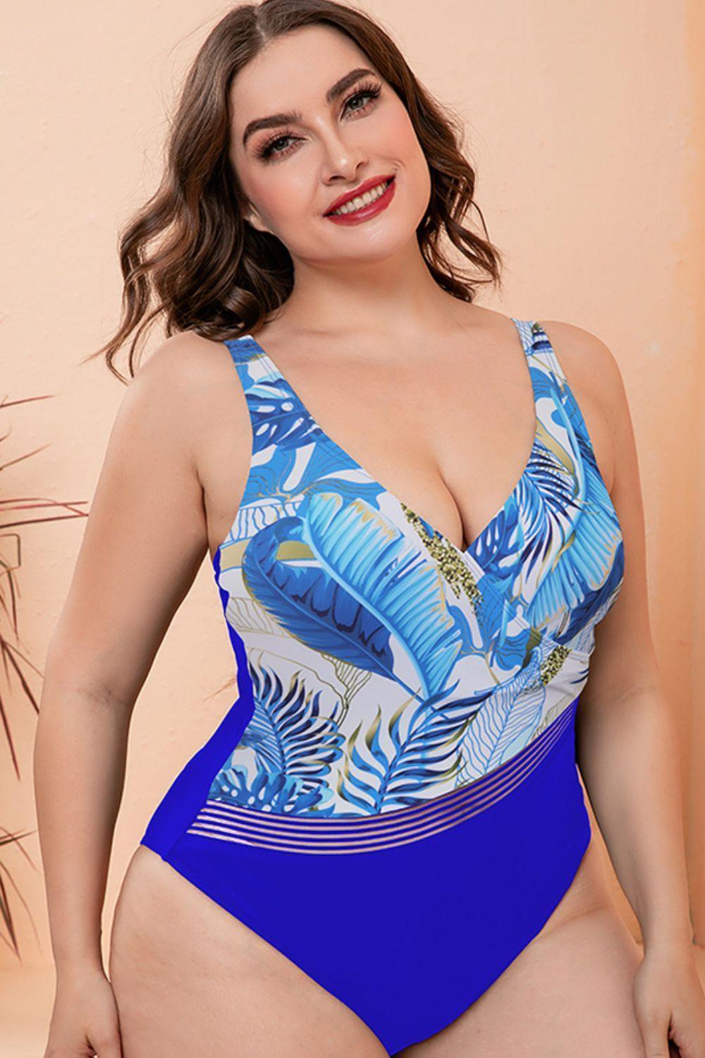 Plus Size Splash Into Summer Contrast Swimsuit - MXSTUDIO.COM