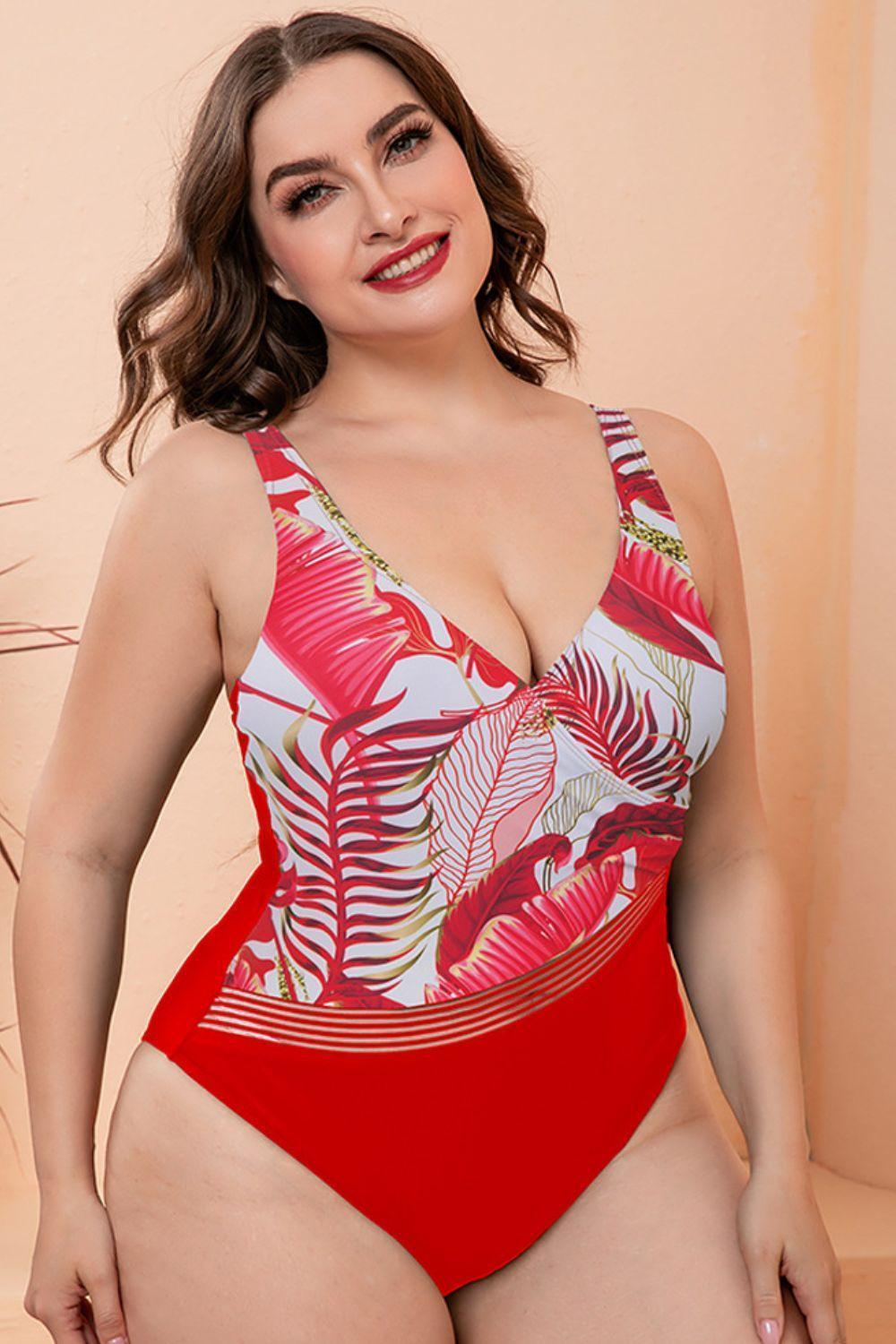 Plus Size Splash Into Summer Contrast Swimsuit - MXSTUDIO.COM