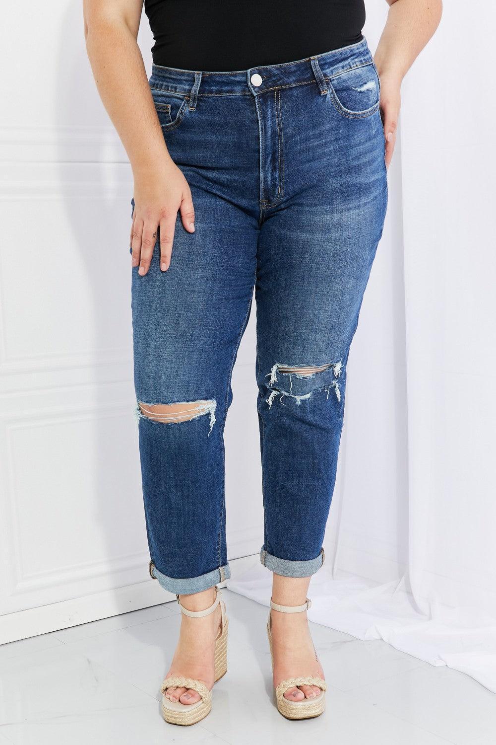 Plus Size Unflustered Distressed Cropped Jeans - MXSTUDIO.COM