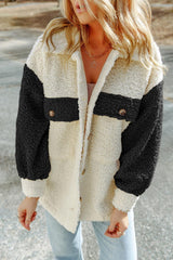 Plushy Color Block Button Down Sherpa Jacket - MXSTUDIO.COM