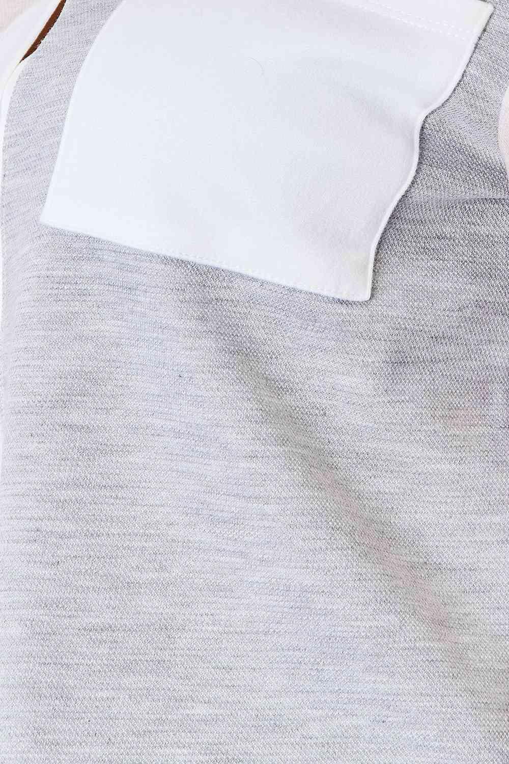 Pocketed Curved Hem Women's Color Block Shirt-MXSTUDIO.COM