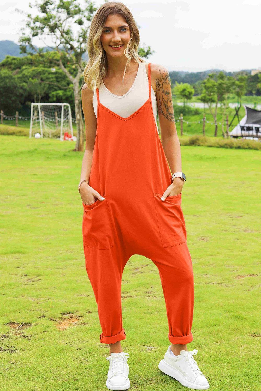 Pocketed Sleeveless V Neck Tapered Overalls - MXSTUDIO.COM