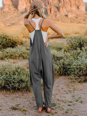 Pocketed Sleeveless V Neck Tapered Overalls - MXSTUDIO.COM