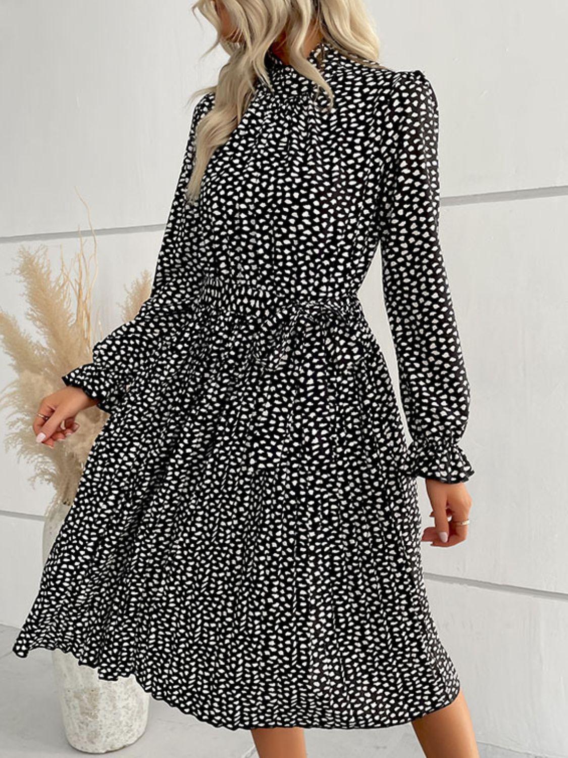 Poised Printed Flounce Sleeve Midi Dress - MXSTUDIO.COM