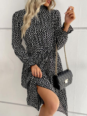 Poised Printed Flounce Sleeve Midi Dress - MXSTUDIO.COM