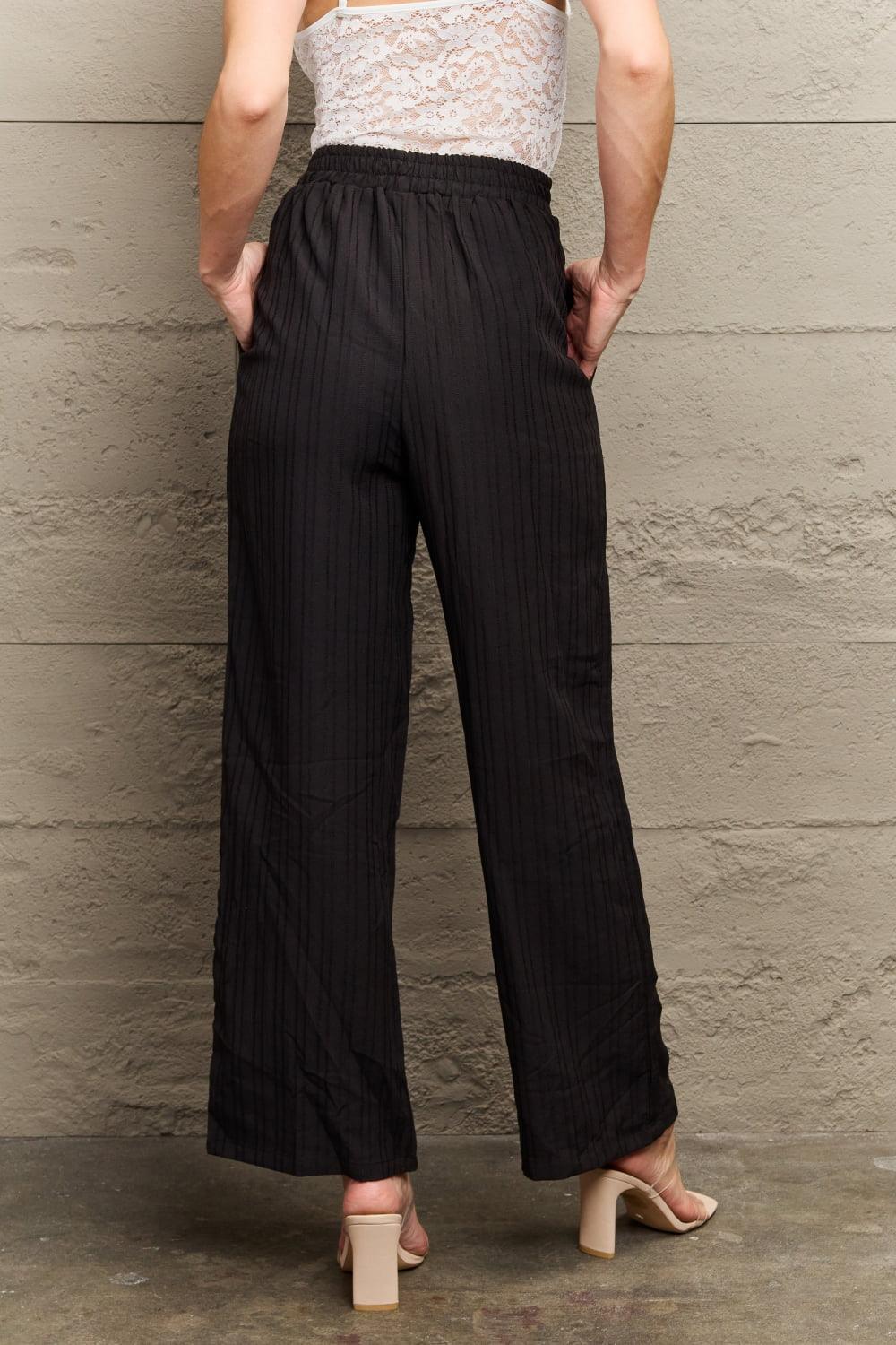 Poised Tie Waist Black Pants With Pockets - MXSTUDIO.COM