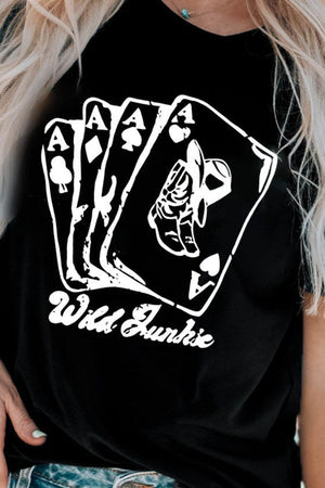 Poker Cards Crew Neck Black Graphic Tee Shirt - MXSTUDIO.COM