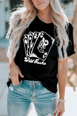 Poker Cards Crew Neck Black Graphic Tee Shirt - MXSTUDIO.COM