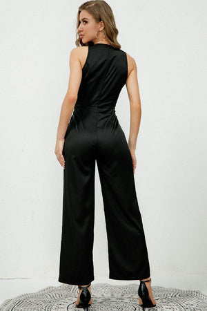 Polished Look Sleeveless Black Straight Leg Jumpsuit - MXSTUDIO.COM