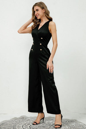 Polished Look Sleeveless Black Straight Leg Jumpsuit - MXSTUDIO.COM