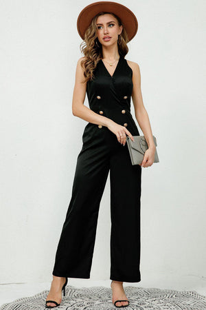 Polished Look Sleeveless Black Straight Leg Jumpsuit - MXSTUDIO.COM