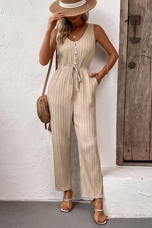 Polished Look Sleeveless Straight Leg Beige Jumpsuit - MXSTUDIO.COM - Stylish Womens Clothing