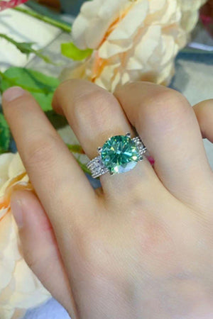 Polished Platinum-Plated 5 Carat Green Moissanite Ring - MXSTUDIO.COM