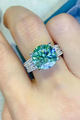 Polished Platinum-Plated 5 Carat Green Moissanite Ring - MXSTUDIO.COM