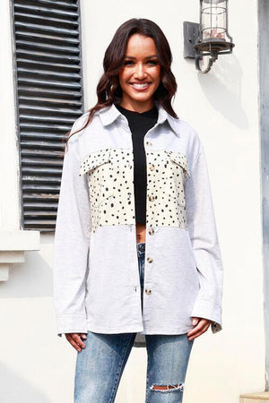 Polka Dot Button Up Tunic Shacket-MXSTUDIO.COM