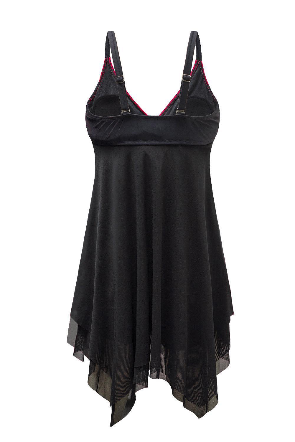 a women's black tank top with red trim