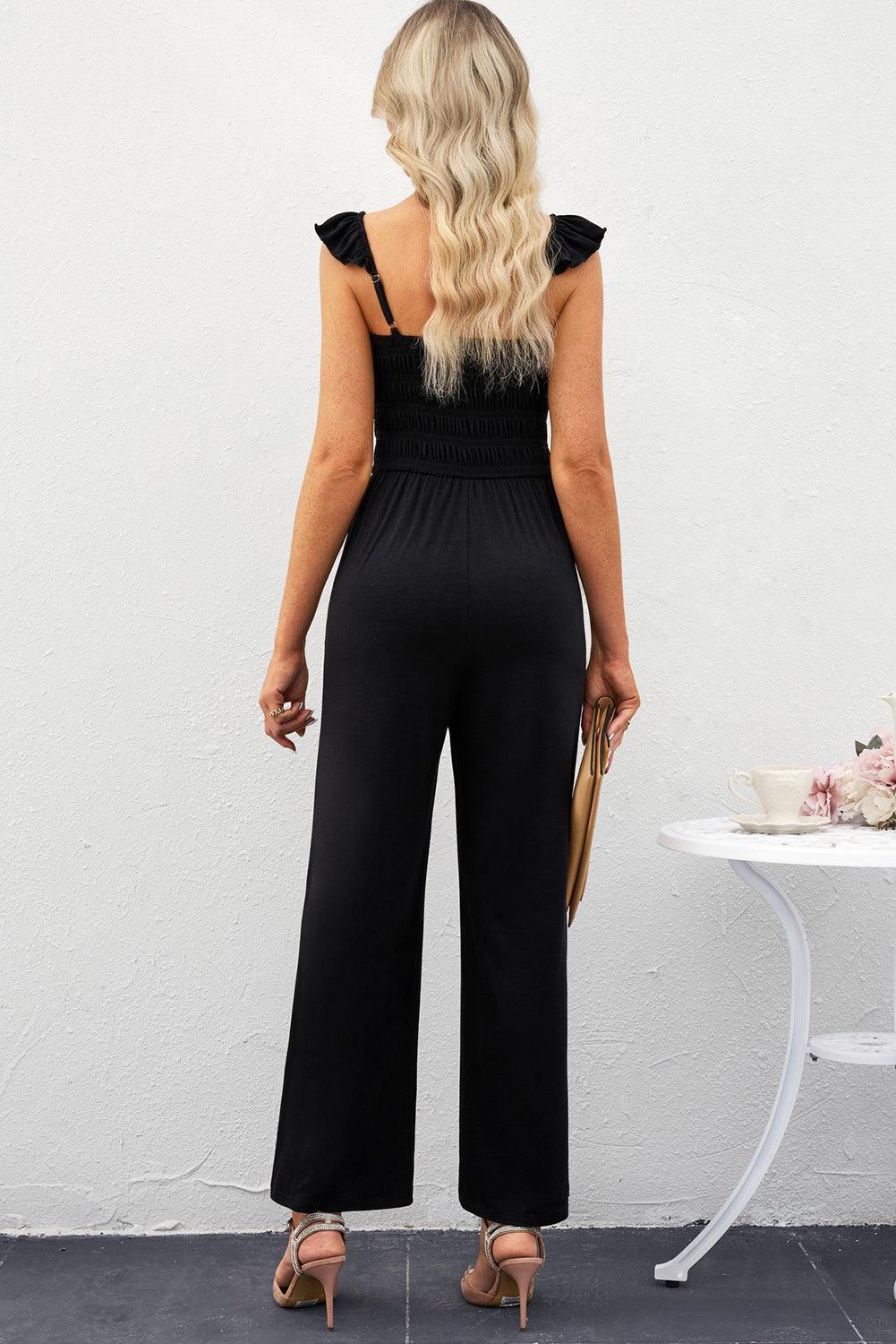 Posh Sleeveless Black Square Neck Jumpsuit - MXSTUDIO.COM