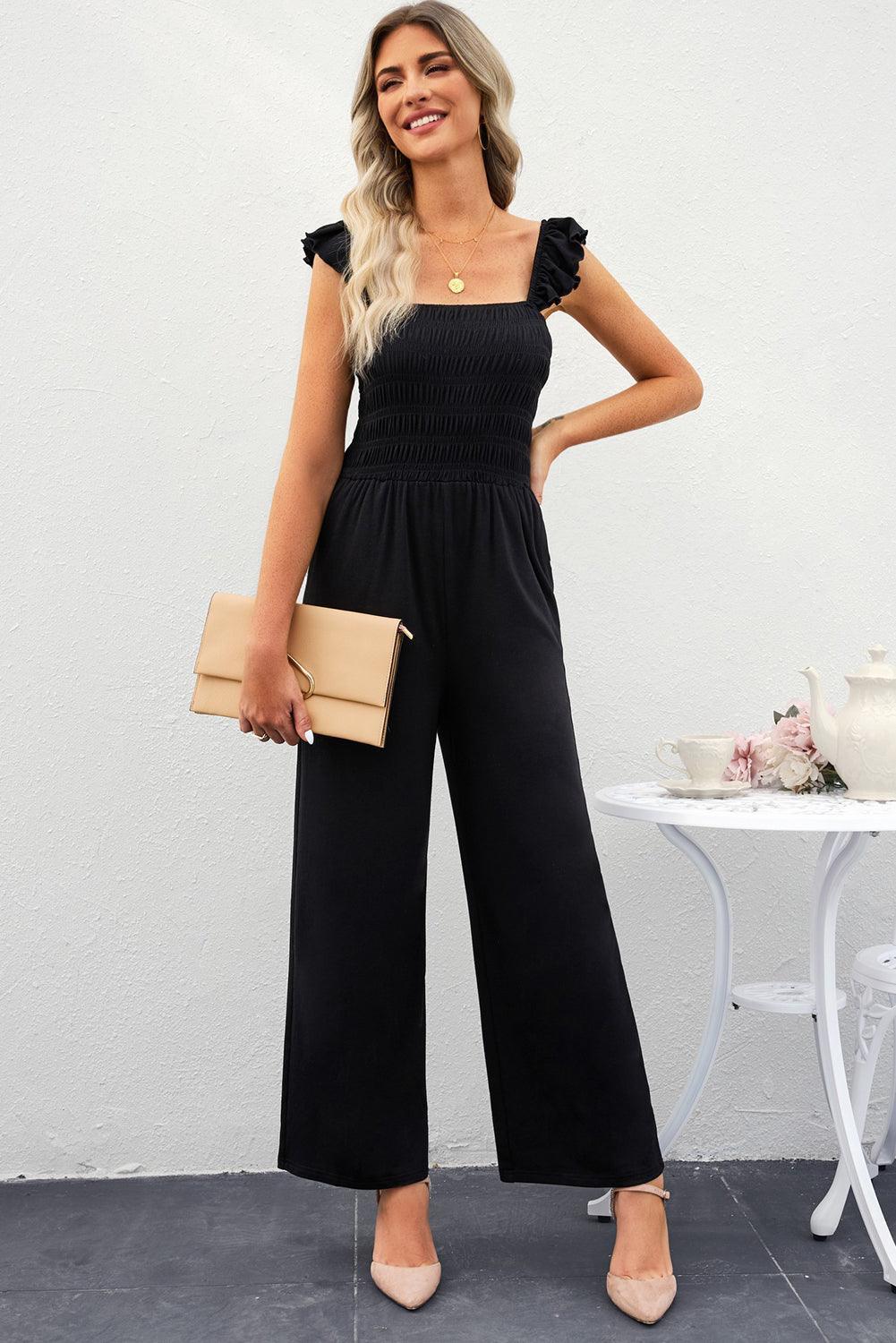 Posh Sleeveless Black Square Neck Jumpsuit - MXSTUDIO.COM