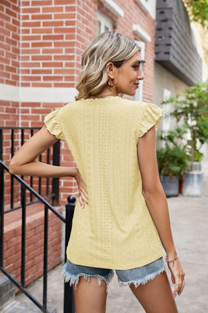 Positive Energy V Neck Flutter Sleeve Blouse - MXSTUDIO.COM