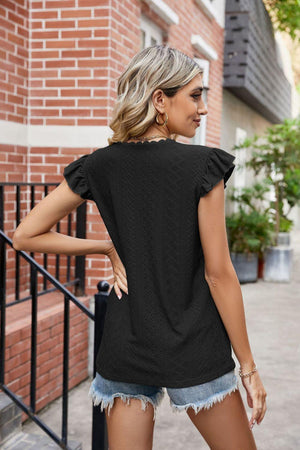 Positive Energy V Neck Flutter Sleeve Blouse - MXSTUDIO.COM