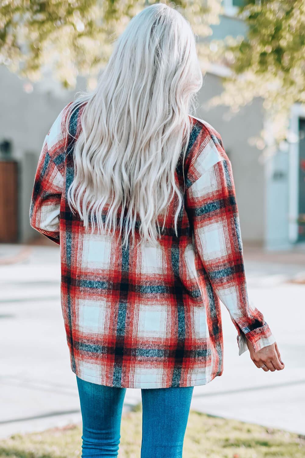 Positive Mindset Plaid Shacket With Pockets - MXSTUDIO.COM