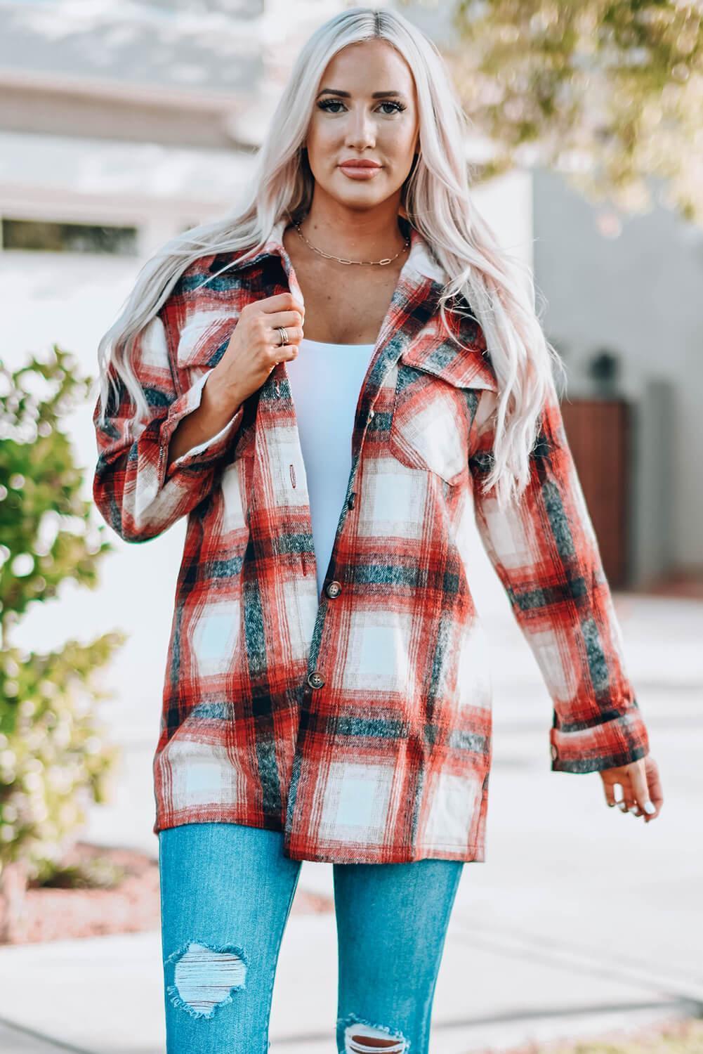 Positive Mindset Plaid Shacket With Pockets - MXSTUDIO.COM