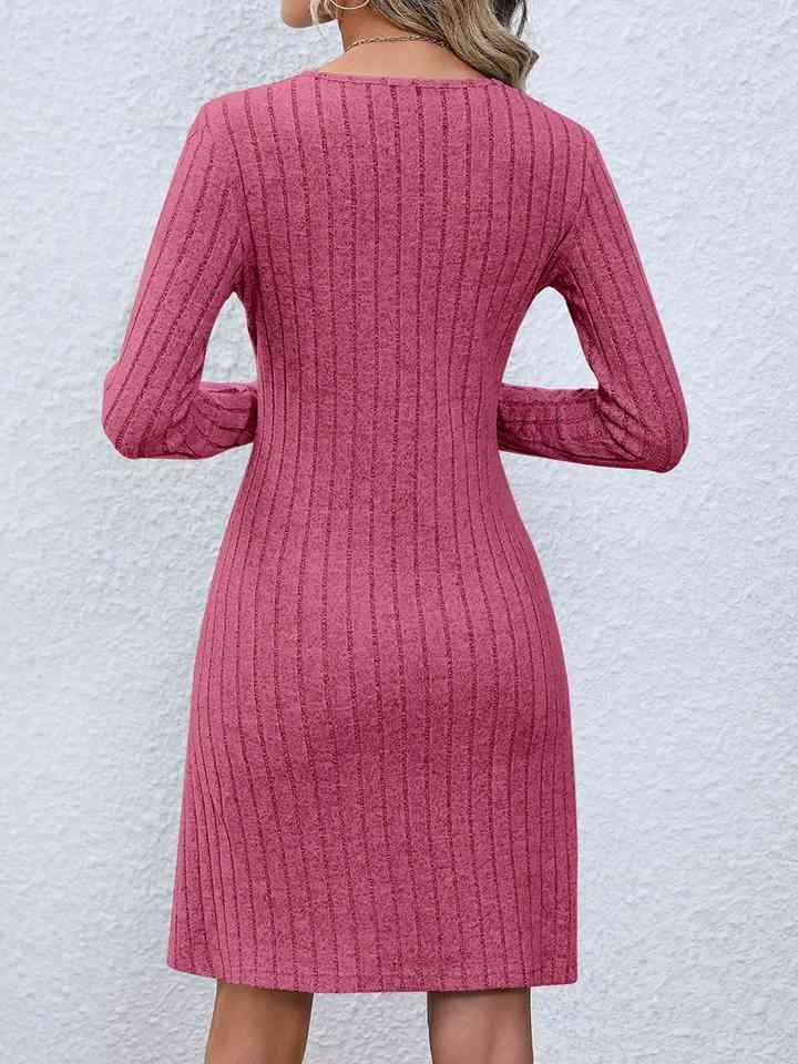 Practical Chic V-Neck A Line Sweater Dress-MXSTUDIO.COM