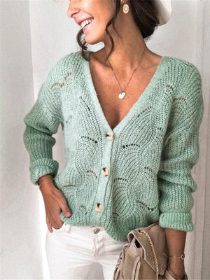 Praiseworthy Buttoned Knitted V Neck Cardigan-MXSTUDIO.COM