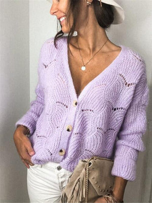 Praiseworthy Buttoned Knitted V Neck Cardigan-MXSTUDIO.COM
