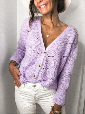 Praiseworthy Buttoned Knitted V Neck Cardigan-MXSTUDIO.COM