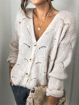 Praiseworthy Buttoned Knitted V Neck Cardigan-MXSTUDIO.COM