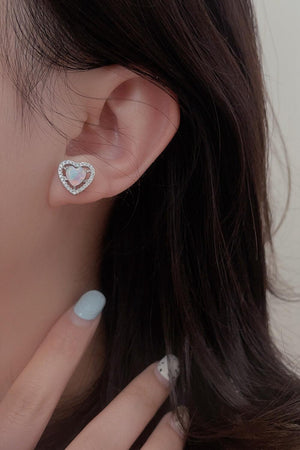 Praiseworthy Sterling Silver Heart Shaped Opal Stud Earrings - MXSTUDIO.COM