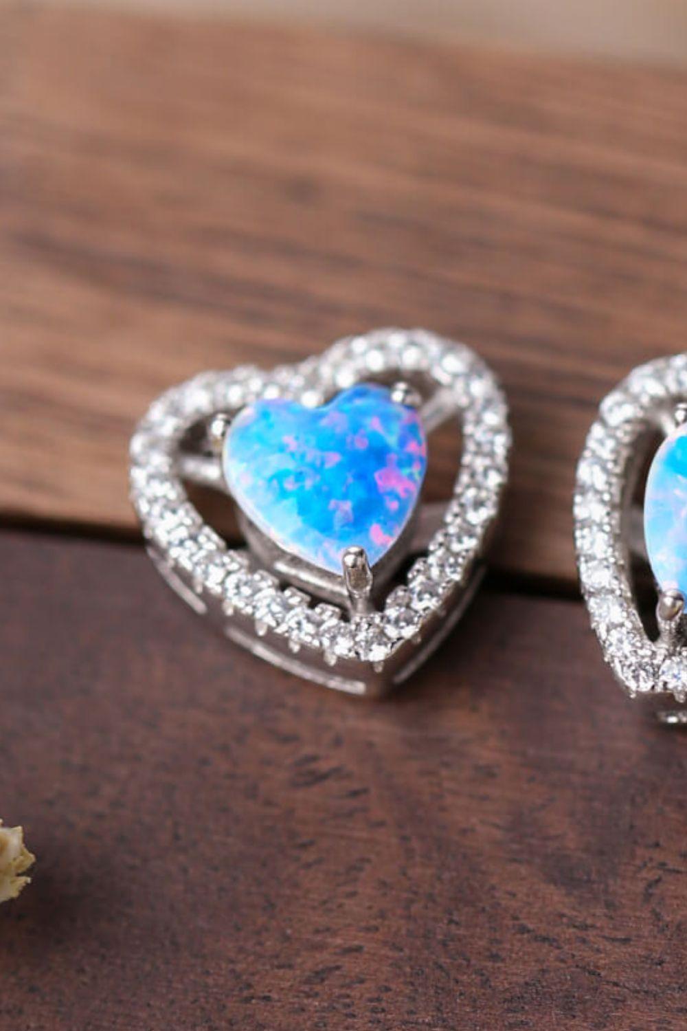 Praiseworthy Sterling Silver Heart Shaped Opal Stud Earrings - MXSTUDIO.COM