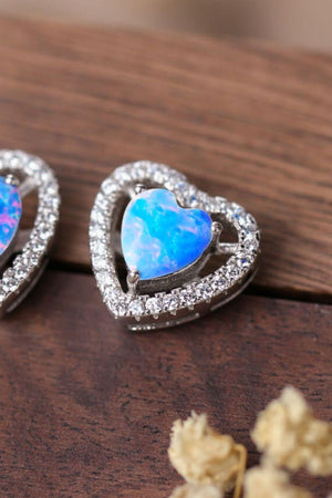 Praiseworthy Sterling Silver Heart Shaped Opal Stud Earrings - MXSTUDIO.COM