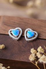 Praiseworthy Sterling Silver Heart Shaped Opal Stud Earrings - MXSTUDIO.COM