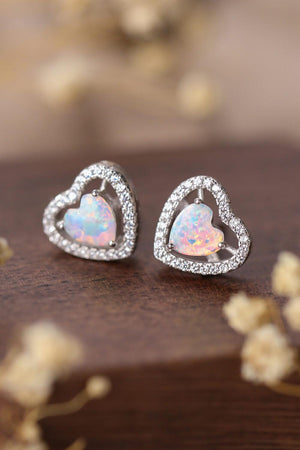 Praiseworthy Sterling Silver Heart Shaped Opal Stud Earrings - MXSTUDIO.COM