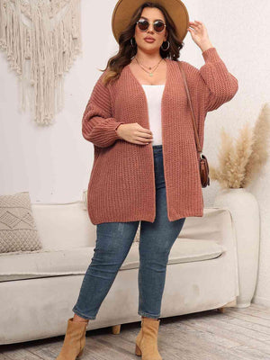 Precisely Knitted Plus Size Open Front Cardigan - MXSTUDIO.COM