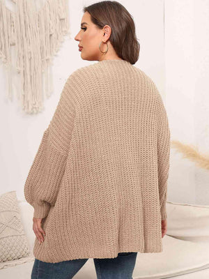 Precisely Knitted Plus Size Open Front Cardigan - MXSTUDIO.COM