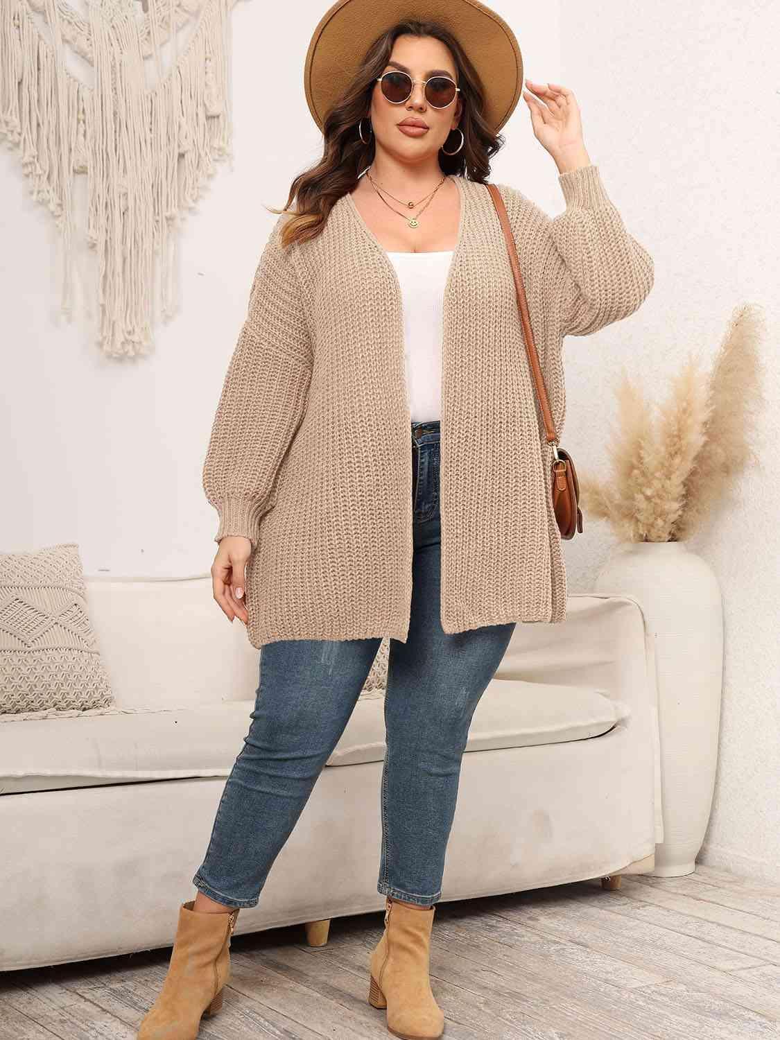 Precisely Knitted Plus Size Open Front Cardigan - MXSTUDIO.COM