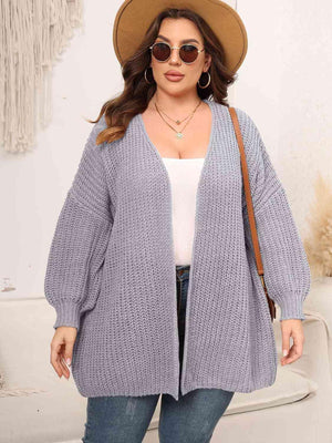 Precisely Knitted Plus Size Open Front Cardigan - MXSTUDIO.COM