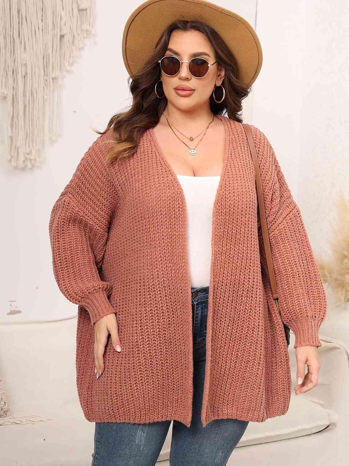 Precisely Knitted Plus Size Open Front Cardigan - MXSTUDIO.COM